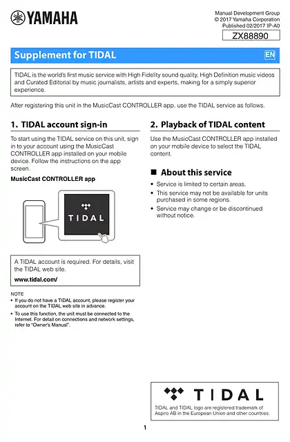 yamaha雅马哈Supplement for TIDAL flyer